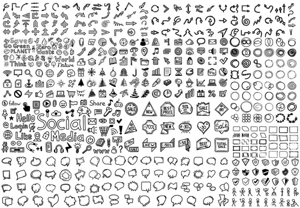 Mega conjunto de iconos dibujados a mano - web, finanzas, naturaleza, tecnología, etiquetas de precios y muchos otros — Vector de stock