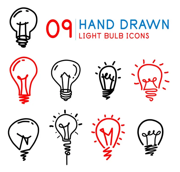 Set van creatieve doodles van elektrische gloeilampen, energie hand getekende concepten, idee, innovatie, brainstorm concepten — Stockvector