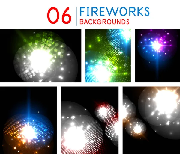 Set of firework backgrounds, celebrating event explode concept banners, neon Christmas or New Year wallpapers — Stock Vector