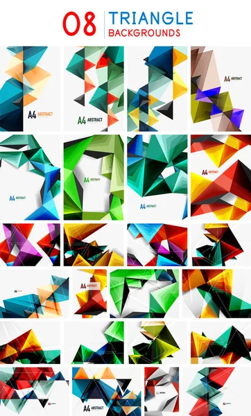Set di sfondi triangolari basso poli 3d design. Forme geometriche triangolo tecnologia modelli a mosaico . — Vettoriale Stock