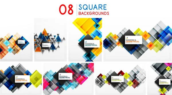 正方形の抽象的な背景、色の長方形、ブロックコンポジションのセット。幾何学的な近代的なビジネステンプレート — ストックベクタ