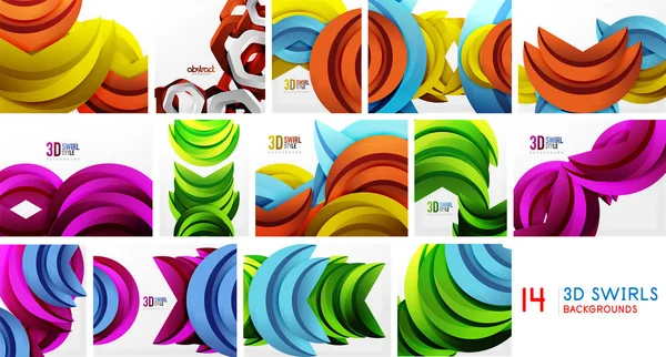 Reihe von 3D-Wirbelformen, geometrischen modernen abstrakten Hintergründen. Technologie Spirallinien, Bewegungsbanner — Stockvektor