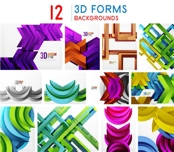 Satz moderner geometrischer 3D-Formen und -Hintergründe — Stockvektor