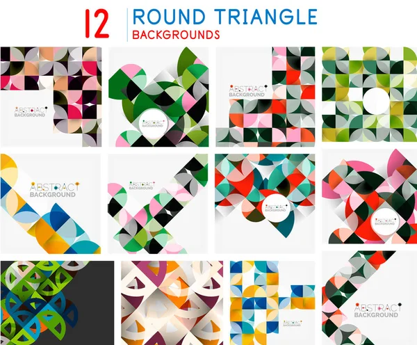 Conjunto de fondos abstractos de mosaico, patrones geométricos con formas de triángulo y elementos redondos — Archivo Imágenes Vectoriales