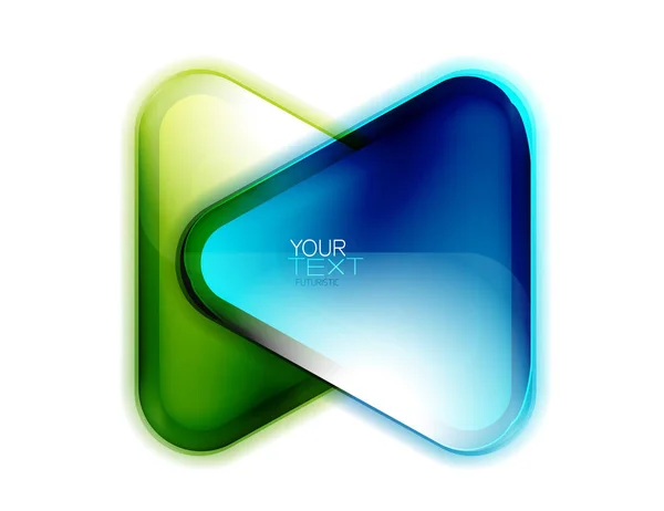 Banner de triângulo de vidro ou design de logotipo com espaço para apresentação de texto ou logotipo isolado em branco. Botão futurista com cores brilhantes de néon, conceito digital oi-tech —  Vetores de Stock