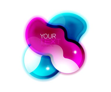 Soyut parlak parlak şekil. Örnek metin ile sıvı cam sıçrama tasarımı. Promosyon web kutusu, temiz fütüristik tekno çerçeve