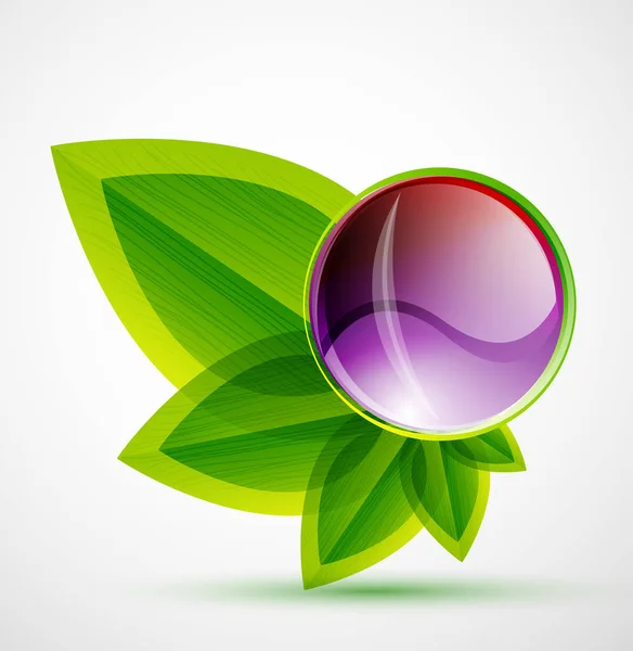 带有叶子的玻璃球体,自然概念. 绿色世界理念 — 图库矢量图片