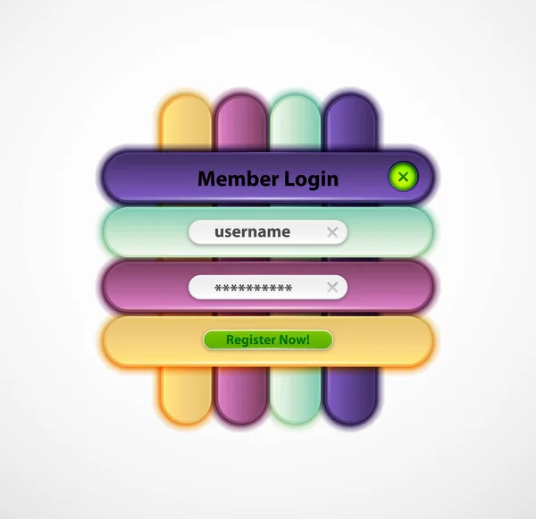 Σύνδεση πρότυπο web interface μενού με κουμπιά και το κείμενο δείγμα. Μοντέρνα σχεδιαστική σελίδα στυλ γραμμής, κωδικός πρόσβασης λογαριασμού χρήστη. Τέχνη διάνυσμα πλοήγησης UI — Διανυσματικό Αρχείο
