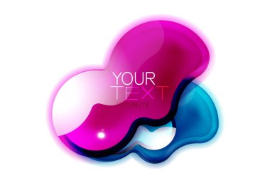 Soyut parlak parlak şekil. Örnek metin ile sıvı cam sıçrama tasarımı. Promosyon web kutusu, temiz fütüristik tekno çerçeve