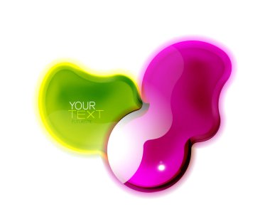 Soyut parlak parlak şekil. Örnek metin ile sıvı cam sıçrama tasarımı. Promosyon web kutusu, temiz fütüristik tekno çerçeve