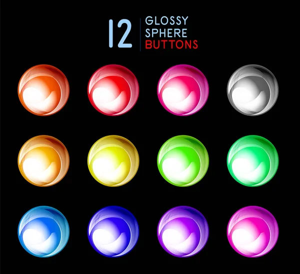 Set of glossy sphere buttons, glass shiny circles — Stock Vector