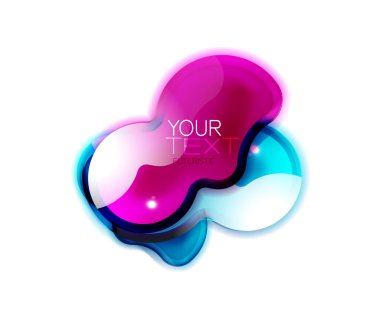 Soyut parlak parlak şekil. Örnek metin ile sıvı cam sıçrama tasarımı. Promosyon web kutusu, temiz fütüristik tekno çerçeve