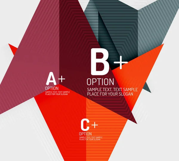 Infografiken mit b c-Schritten, Option Workflow-Layout-Diagramm, geometrische Dreieck-Formen. Vektorkunst — Stockvektor