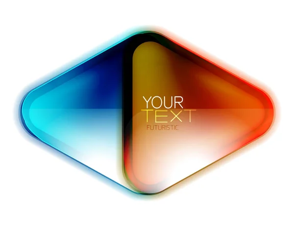 Üveg háromszög banner vagy logo design helyet a szöveg vagy emblémát bemutató elszigetelt fehér. Futurisztikus gomb ragyogó Neon színek, Hi-tech digitális koncepció — Stock Vector