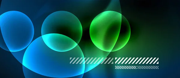 Gloeiende neon transparante bubbels achtergrond. Techno moderne kringen in de donkere ruimte. — Stockvector