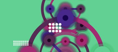 Düz stil geometrik soyut arkaplan, yuvarlak noktalar veya renk arkaplan üzerindeki daire bağlantıları. Teknoloji ağı kavramı.