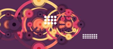 Düz stil geometrik soyut arkaplan, yuvarlak noktalar veya renk arkaplan üzerindeki daire bağlantıları. Teknoloji ağı kavramı.