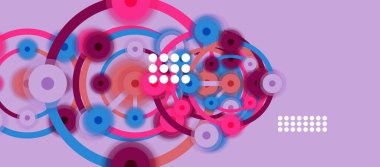 Düz stil geometrik soyut arkaplan, yuvarlak noktalar veya renk arkaplan üzerindeki daire bağlantıları. Teknoloji ağı kavramı.