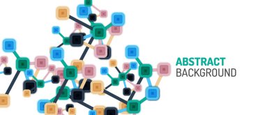 Soyut kare nokta bağlantıları, Duvar kağıdı, Banner, Arkaplan, Kart, Kitap İllüstrasyonu, iniş sayfası veya poster tasarımı için düz stil çok renkli geometrik arkaplan