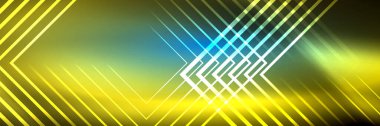 Parlak neon parlayan tekno çizgiler, kare şekilli ileri teknoloji soyut arka plan şablonu