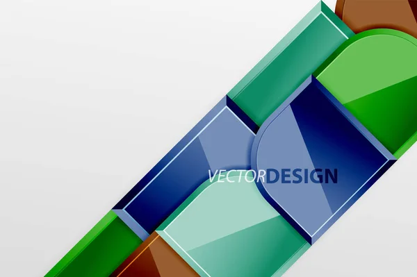 Cuadrados de vidrio brillante con elementos redondos de composición geométrica. Fondo geométrico abstracto con composición de efecto 3d para fondo de pantalla, Banner, Fondo, Tarjeta, Ilustración de libro, landing page — Vector de stock