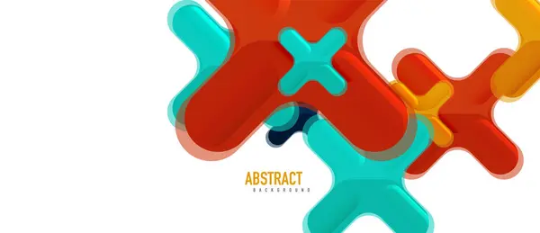 Glossy multicolored plastic style cross composition, x shape design, techno geometric modern abstrak background. Templat tata letak abstrak Trendy - Stok Vektor