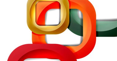 Kare geometrik vektör soyut arkaplan, dinamik minimum modern şablon. Üst üste binen yuvarlak köşeli çok renkli kare şekiller