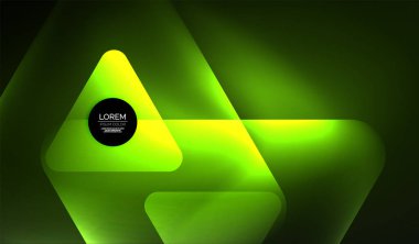 Parlayan neon parlak şeffaf soyut geometrik şekiller ve ışık efektleri. Duvar kağıdı, bayrak, arkaplan, kart, kitap illüstrasyonu, iniş sayfası için tekno fütüristik vektör soyut arkaplan