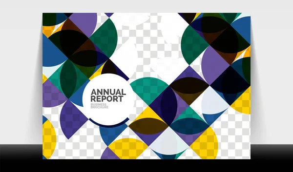Horizontal A4 business flyer annual report template, circles and triangle style shapes modern geometric design for brochure layout, magazine or booklet — Stock Vector