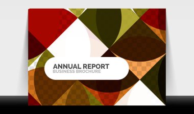 Yatay A4 iş ilanı yıllık rapor şablonu, daireler ve üçgen tarzı broşür, dergi veya kitapçık için modern geometrik tasarımı şekillendirir.