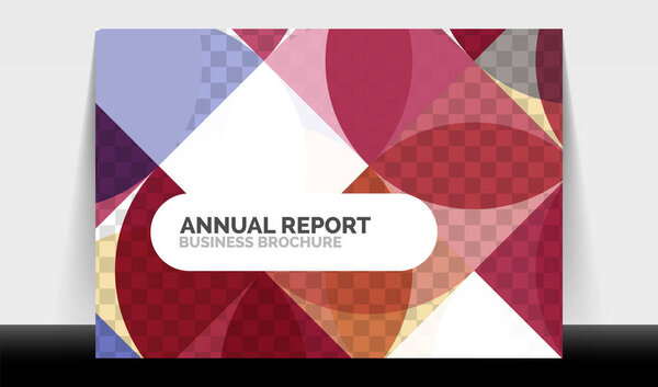 Горизонтальный бизнес-листовка A4 шаблон годового отчета, круги и треугольник стиль формирует современный геометрический дизайн для оформления брошюры, журнала или буклета