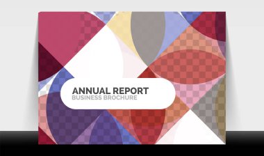 Yatay A4 iş ilanı yıllık rapor şablonu, daireler ve üçgen tarzı broşür, dergi veya kitapçık için modern geometrik tasarımı şekillendirir.