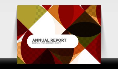 Yatay A4 iş ilanı yıllık rapor şablonu, daireler ve üçgen tarzı broşür, dergi veya kitapçık için modern geometrik tasarımı şekillendirir.
