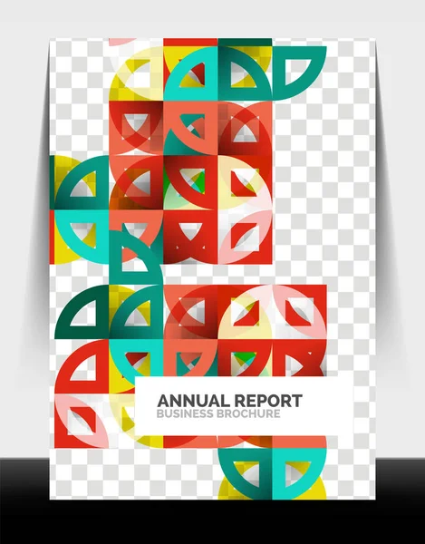 Relatório anual de folheto de negócios, formas de círculo e triângulo design moderno — Vetor de Stock