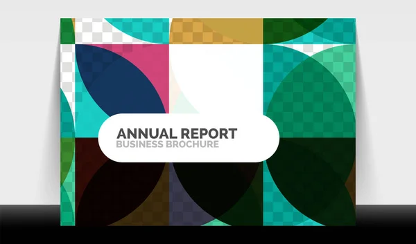 Orizontală A4 flyer de afaceri șablon de raport anual, cercuri și forme de stil triunghi design geometric modern pentru aspect broșură, revistă sau broșură — Vector de stoc