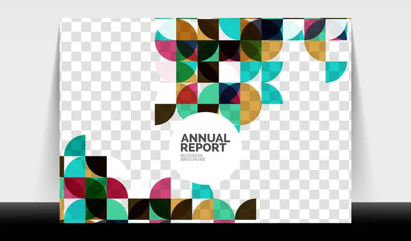Horizontale A4 business flyer jaarverslag template, cirkels en driehoek stijl vormen modern geometrisch ontwerp voor brochure lay-out, tijdschrift of boekje — Stockvector