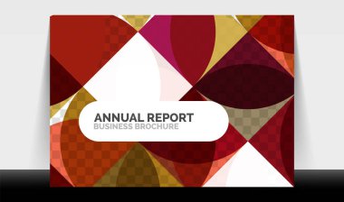Yatay A4 iş ilanı yıllık rapor şablonu, daireler ve üçgen tarzı broşür, dergi veya kitapçık için modern geometrik tasarımı şekillendirir.