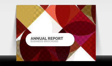Yatay A4 iş ilanı yıllık rapor şablonu, daireler ve üçgen tarzı broşür, dergi veya kitapçık için modern geometrik tasarımı şekillendirir.