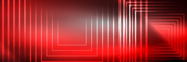 Lumineux néon rayonnant lignes techno, salut-tech futuriste modèle de fond abstrait avec des formes carrées — Image vectorielle