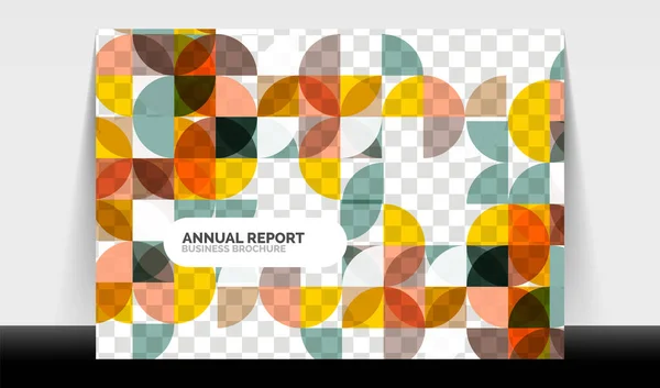 Volante de negocios horizontal A4 plantilla de informe anual, círculos y formas de estilo triangular diseño geométrico moderno para diseño de folletos, revistas o folletos — Vector de stock