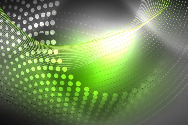 Soyut parçacıklar, dalga arkaplanı, neon hareket tekno tasarımı