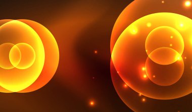 Parlayan neon parlak şeffaf soyut geometrik şekiller ve ışık efektleri. Duvar kağıdı, bayrak, arkaplan, kart, kitap illüstrasyonu, iniş sayfası için tekno fütüristik vektör soyut arkaplan