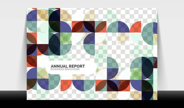 Poziomy A4 biznes ulotka roczny raport szablon, koła i trójkąt styl kształty nowoczesny projekt geometryczny dla układu broszury, czasopisma lub broszury — Wektor stockowy