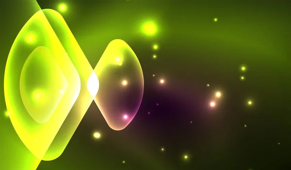 Brillante neon lucido trasparente astratto forme geometriche con effetti di luce. Techno futuristico vettore sfondo astratto per carta da parati, banner, sfondo, carta, illustrazione del libro, pagina di destinazione — Vettoriale Stock