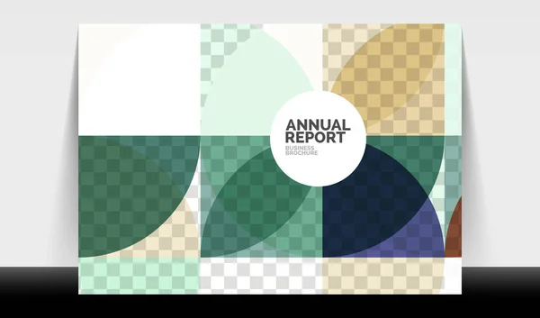 水平A4商务传单年报模板、圆形和三角形形状的现代几何设计手册布局、杂志或小册子 — 图库矢量图片
