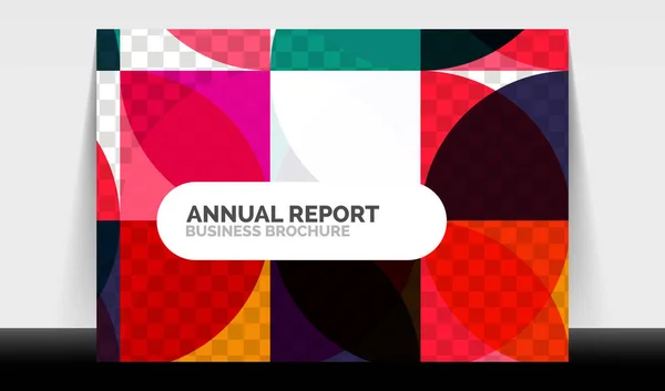 Orizontală A4 flyer de afaceri șablon de raport anual, cercuri și forme de stil triunghi design geometric modern pentru aspect broșură, revistă sau broșură — Vector de stoc