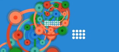 Düz stil geometrik soyut arkaplan, yuvarlak noktalar veya renk arkaplan üzerindeki daire bağlantıları. Teknoloji ağı kavramı.