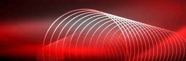 Parlak neon çizgiler, çizgiler ve dalgalar, soyut teknoloji arka planı. İş veya teknoloji sunumu, İnternet posteri veya web broşürü kapağı, duvar kağıdı için modaya uygun soyut düzen şablonu