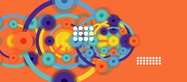 Düz stil geometrik soyut arkaplan, yuvarlak noktalar veya renk arkaplan üzerindeki daire bağlantıları. Teknoloji ağı kavramı.