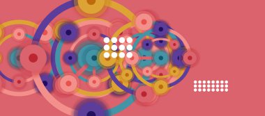 Düz stil geometrik soyut arkaplan, yuvarlak noktalar veya renk arkaplan üzerindeki daire bağlantıları. Teknoloji ağı kavramı.